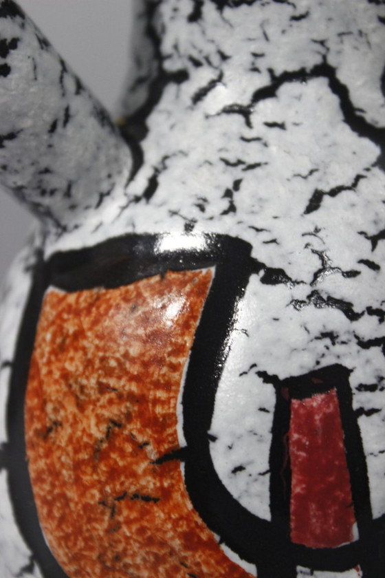 Image 1 of Vintage keramische vaas met kubistische abstractie op lava email 1950 Vallauris