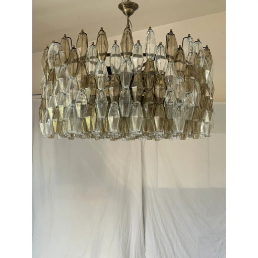 Lámpara de araña Poliedro contemporánea de cristal de Murano de gran tamaño en estilo Venini bruñido de Simoeng.