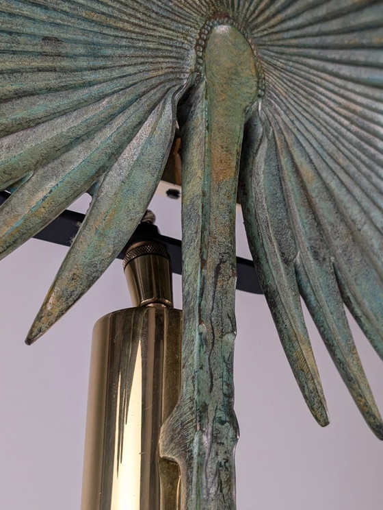 Monumental Valenti Fan Palm Bronze and Brass Table Lamp, 1970s (photo 12 of 20)