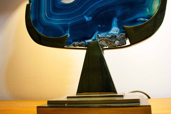Image 1 of Fine brass & blue agate stone lamp