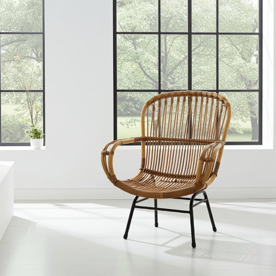 Image 1 of Vintage rotan stoel met metalen poten van Rohé Noordwolde, jaren 60