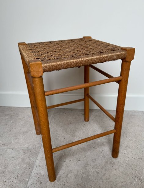 Image 1 of 1x Scandinavian Stool With Double Woven Rope Seat 1970s