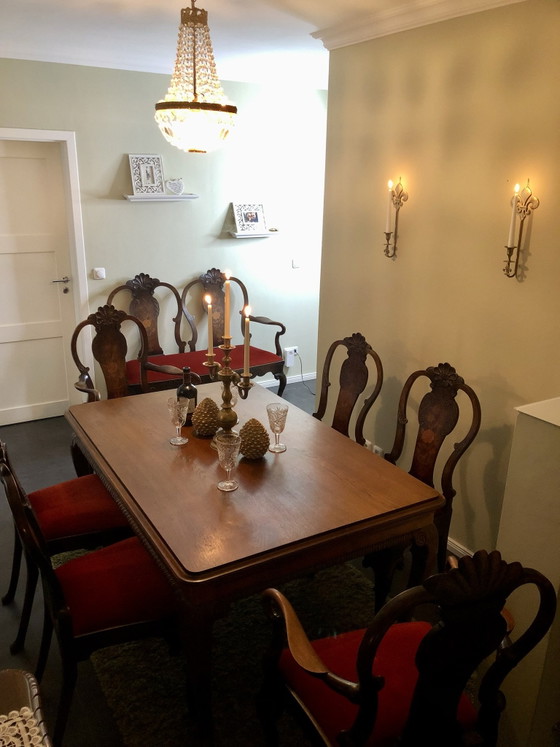 Sedie da pranzo Queen Anne antiche Tavolo Inghilterra anni '30, Legno, Rosso (foto 7 di 15)
