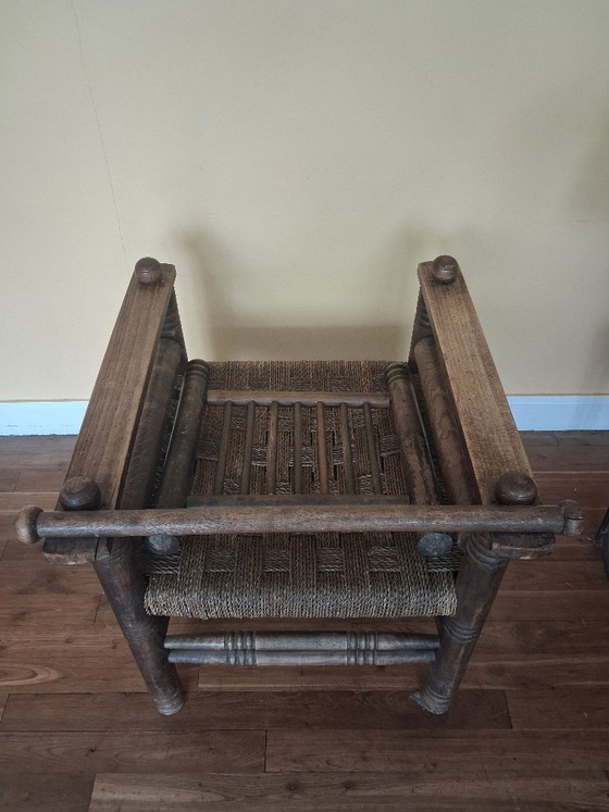 Image 1 of Dudouyt fauteuil van hout en riet.