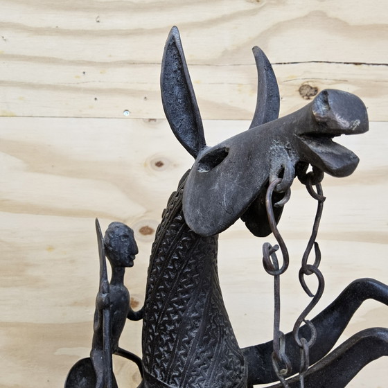 Image 1 of Groot Bronzen beeld Afrikaanse krijger op paard (Dogon stam) 