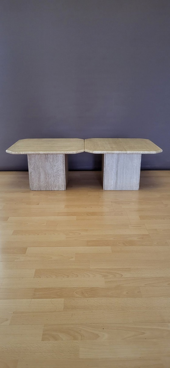 2 Tavolini da caffè in travertino, vintage anni '70, Beige, Design (foto 2 di 5)