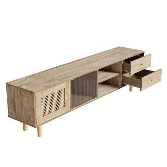 Image 1 of Urban Meuble TV-meubel in houtlook van rotan en glas met lades 172*35*48 cm