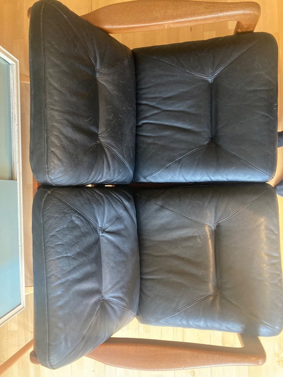 Image 1 of Dänisches Mid-Century 2-Sitzer Teak & Leder Sofa von EMC Møbler, 1970er/Mid-Century Modern Danish 2-Seater 
