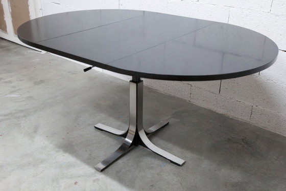 Image 1 of Osvaldo Borsani black and chrome round height-adjustable table with extension