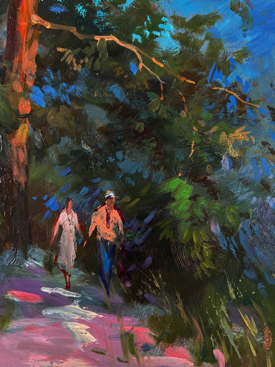 Original Oil Painting Nature Landscape Walk in the Forest – Paintings & Drawings, Mdf (photo 6 of 9)