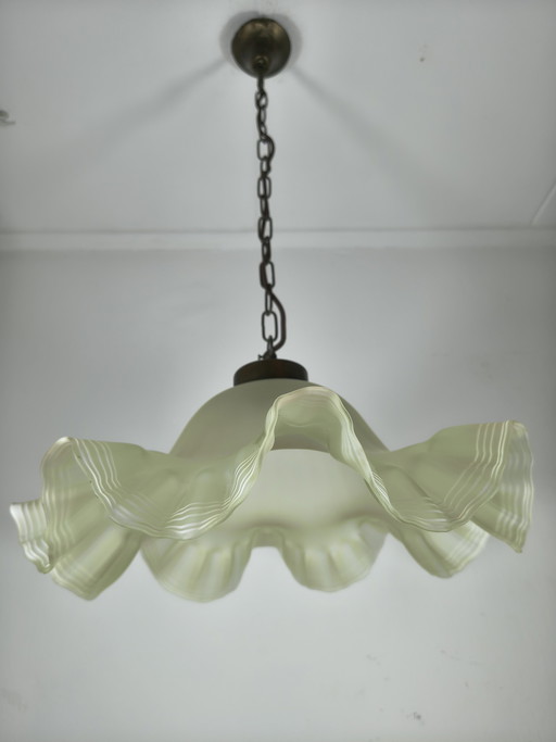 Lampada a sospensione francese vintage in vetro opalino satinato – stile Art Déco – Ø 42 cm