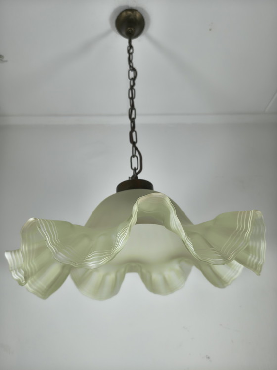 Image 1 of Lampada a sospensione francese vintage in vetro opalino satinato – stile Art Déco – Ø 42 cm