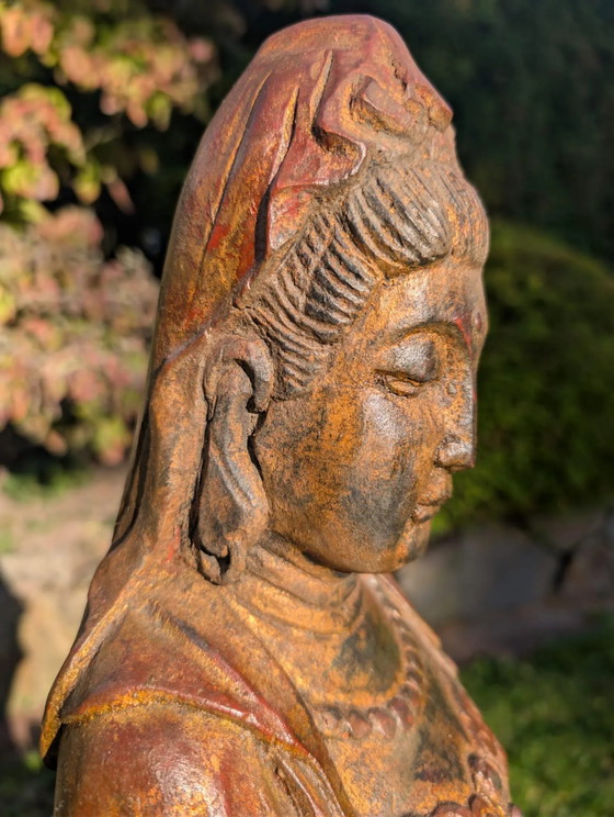 Guanyin monumentale in legno antico su drago - 81 cm - Dinastia Qing – Sculture, Wood (photo 6 of 10)