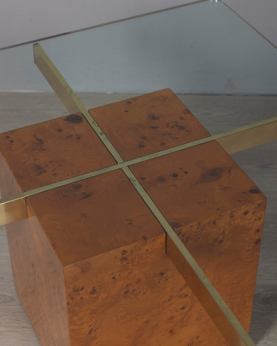 Tavolino vintage in radica e vetro, design italiano anni '70 – Tavolini, Legno (photo 7 of 10)