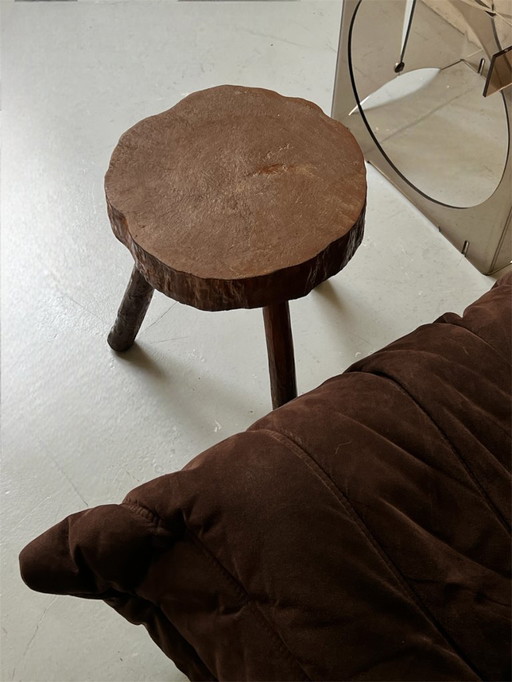 Brutalist wooden stool, France circa 1950/60