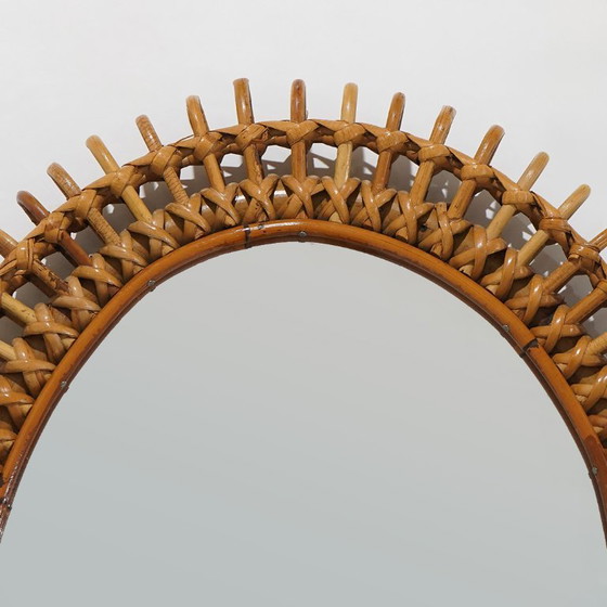 Wall mirror with rattan frame, 1950s – Glass (photo 7 of 11)
