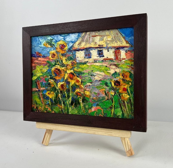 Image 1 of Original Oil Painting Summer Flowers Landscape The sun in every sunflower
