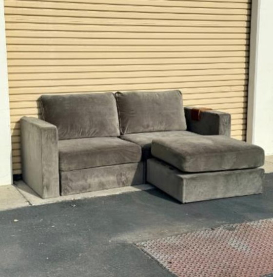 Image 1 of Lovesac 3 piece sectional set sofa pewter grey microvelvet