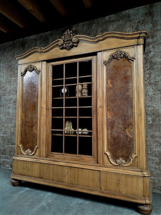 Image 1 of Oude XXL Barok Eiken Notariskast / Bibliotheekkast