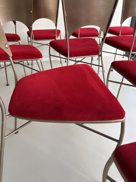 Image 1 of Sedie di design di Andy Thornton – velluto rosso e bronzo ramato (set)