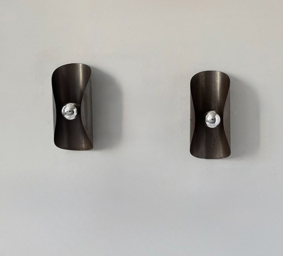 Image 1 of Coppia di applique da parete vintage, acciaio piegato, Francia, 1970