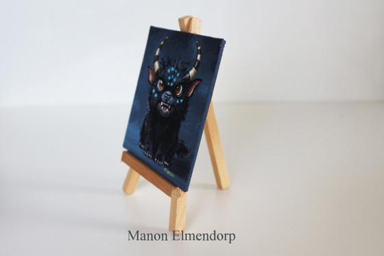 Image 1 of Unique Hand-Painted Fantasy Art Small Painting including Donkey