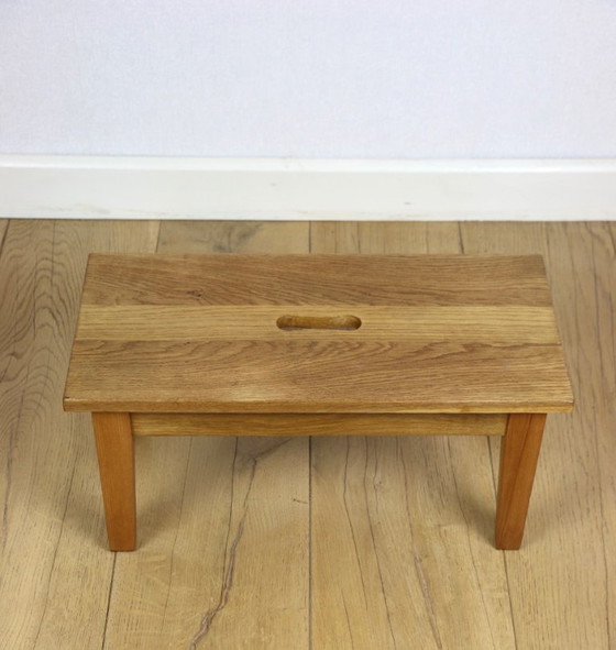 Image 1 of Wooden stool low rectangular seat ash wood