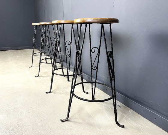 Image 1 of Vintage French Wrought Iron Bar Stools, 1960s - Set of 4