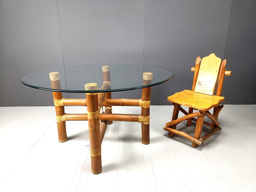 Vintage bamboo dining table, 1970s