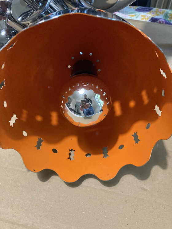 Image 1 of Chrome-plated Metal Hanging Lamp, Italian Work, 70s, Flower Shape, Interior, Orange, Attributed to Goffredo Reggiani