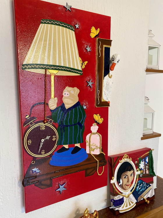 Image 1 of Tableau « Le monde fabuleux d'Amélie » avec horloge