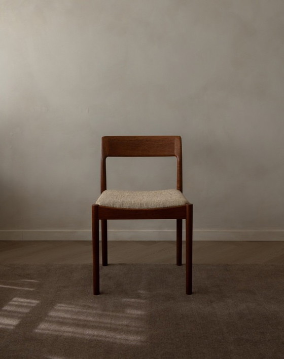 Image 1 of Vintage eetkamerstoelen van Johannes Nørgaard voor Nørgaard Møbelfabrik (set van 6) | Originele wollen bekleding | Jaren 60
