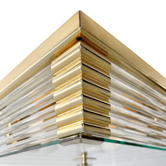 Image 1 of Lámpara de araña cuadrada de mediados de siglo, de cristal y latón, estilo Hollywood Regency, década de 1970