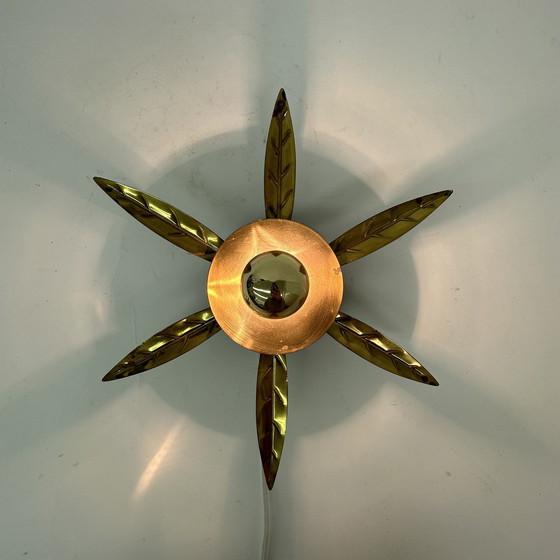 Image 1 of 1950er Wandlampe Deckenlampe Blume Gold