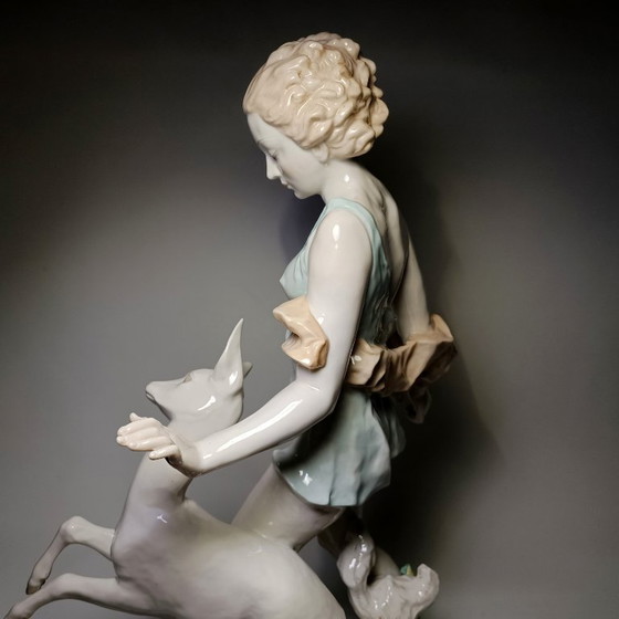 Hutschenreuther - Semi-nude Lady and Deer - 52,5cm - Porcelain, Sculpture, Creme (photo 17 of 22)
