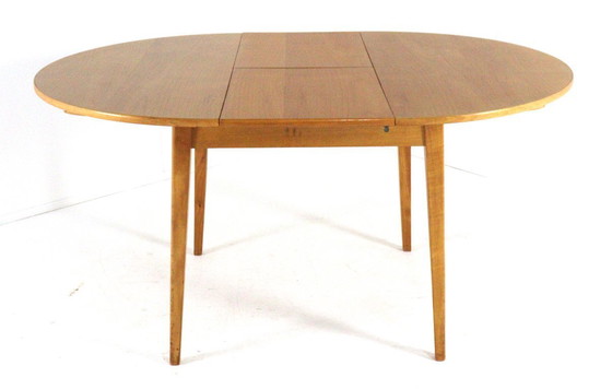 Image 1 of Beech dining set round dining table + 4 vintage dining chairs in the style of Pastoe