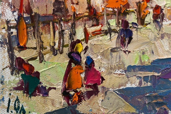 Image 1 of Original Oil Painting Autumn Street Landscape The city wakes up in the fresh air
