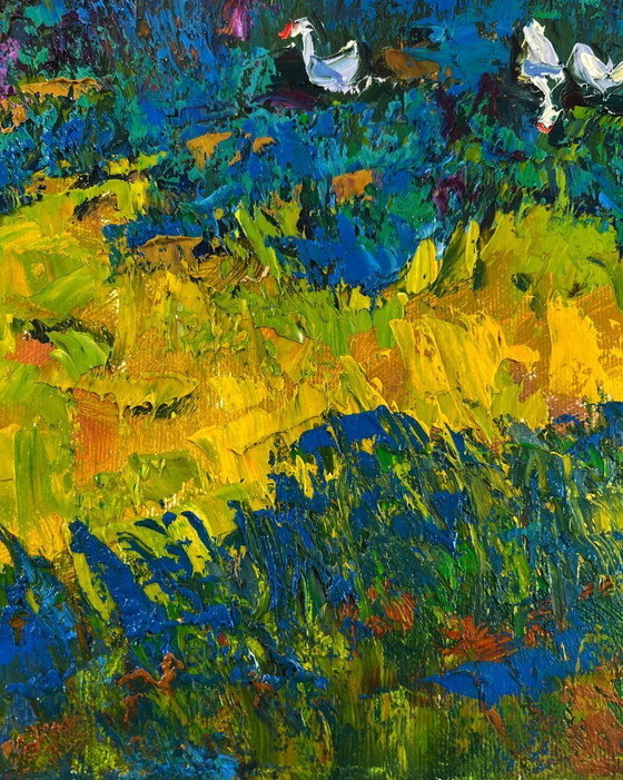Image 1 of Original Oil Painting Evening Nature Landscape Silence In The Shade Of Old Willows