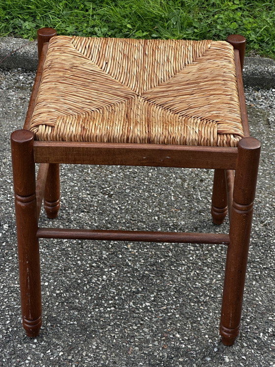 Pair of 50s Stools in Wood with Straw Seat (photo 8 of 9)