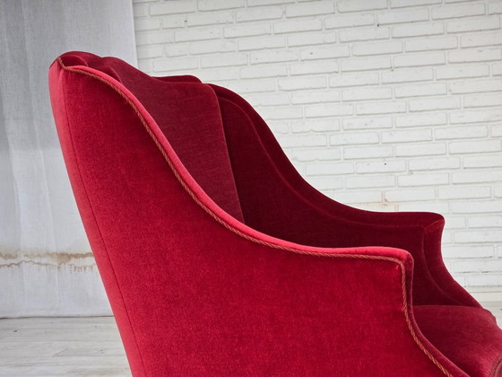 1970er, Dänischer Hochlehner Sessel, Möbelvelours, Eschenholzbeine – Velvet, Wood (photo 11 of 16)