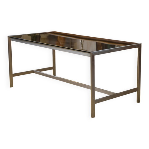 Brushed stainless steel and smoked black glass desk from the 1980s.
