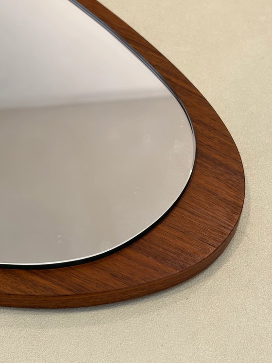 Vintage asymmetrische teakhouten spiegel – Glass, Mid Century Modern (photo 3 of 4)