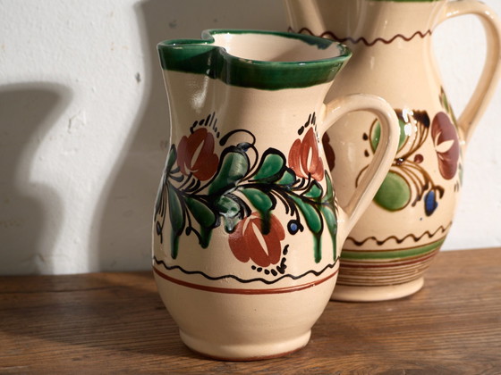 Pair of Vintage Glazed Ceramic Jugs, Central Europe, circa 1950 #1, Crockery, Red (photo 2 of 11)