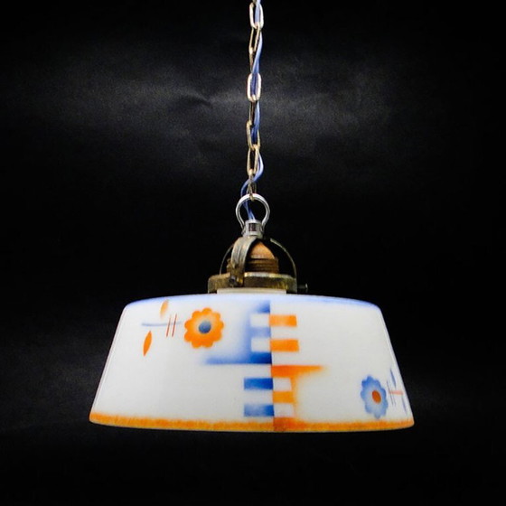 Art Deco Pendant Lamp, Poland, 1950s – Glass, Metal (photo 3 of 8)