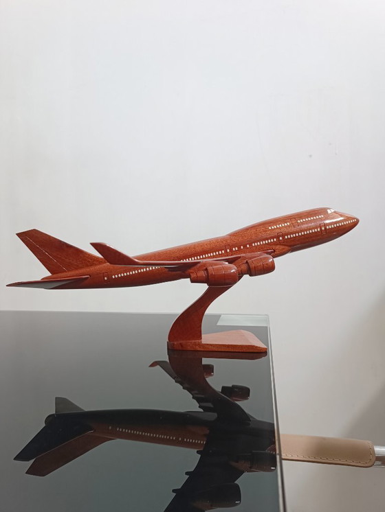 Image 1 of Wooden Boeing 747 model airplane, 2000s
