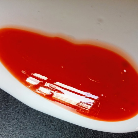 Image 1 of Vase vintage en verre bombé rouge et blanc amaryllis de MURANO, Italie - Venise