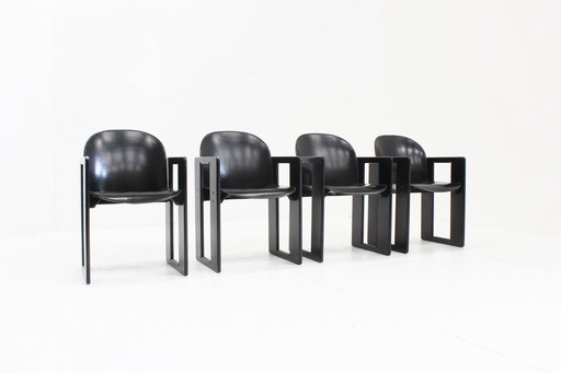 Dialogo Black Leather Dining Chairs by Afra and Tobia Scarpa for B&B Italia