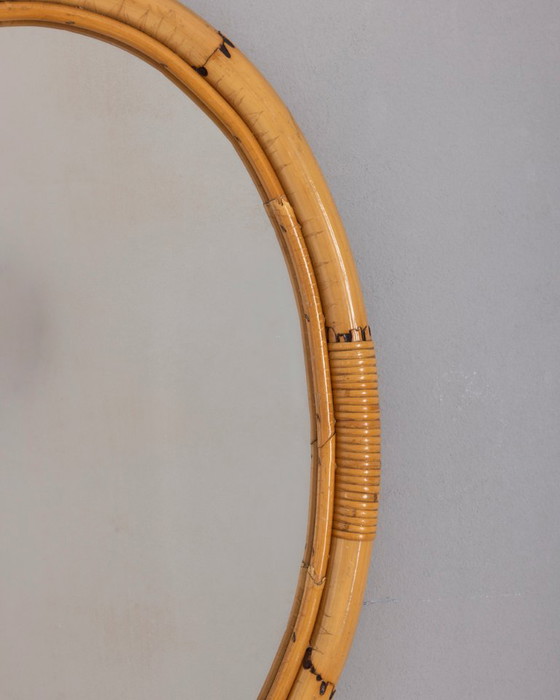 Vintage 1960s Italian Design Oval Bamboo Wall Mirror (photo 4 of 10)