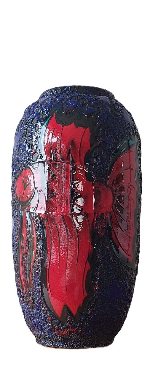 Image 1 of Fat Lava Floor Vase 'Fire Fish' by Scheurich, 1970's