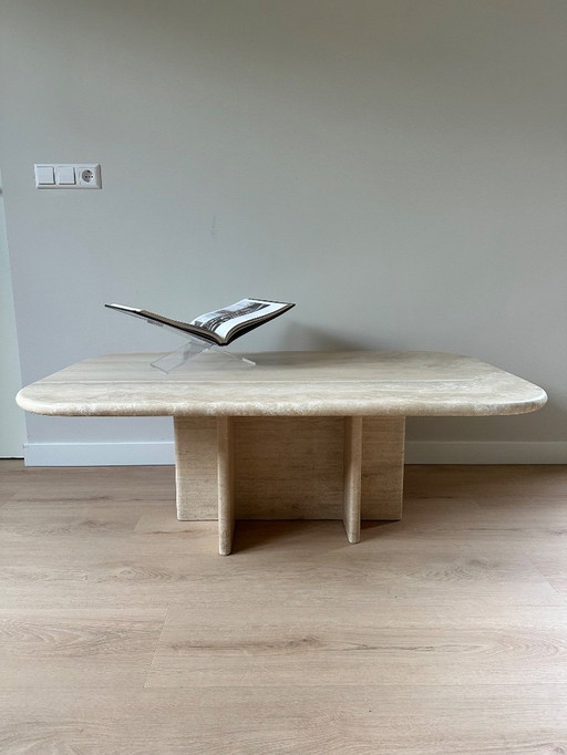 Top staat- Prachtige grote travertin salontafel – zeldzaam én indrukwekkend